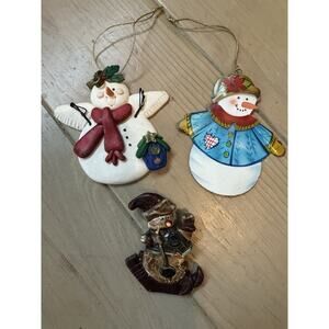 Lot Of 3 Vintage Snowman Hanging Christmas Holiday Ornaments & Pendant